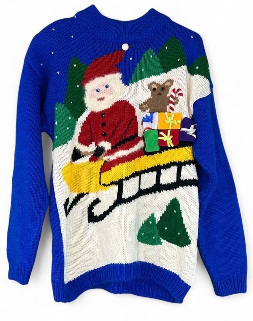 Bravo Ugly Christmas Sweater Size S Santa Sleigh 3D Ornaments